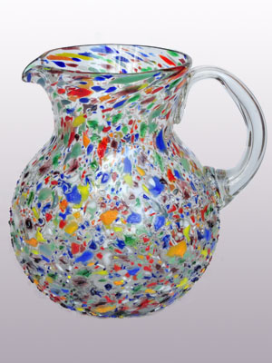Sale Items / Large 120 oz Confetti Rocks Pitcher / Confetti rocks appear to rest inside this modern blown glass pitcher that will make your table setting shine. Each pitcher is adorned with hundreds of tiny multicolor glass particles, giving it a one-of-a-kind look and feel.
